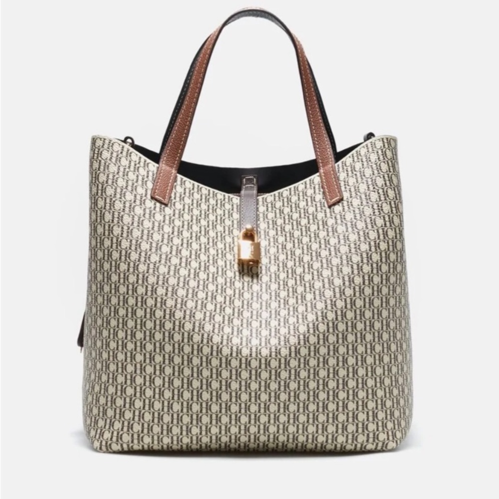 Carolina Herrera Beige and Brown Shoulder Bag